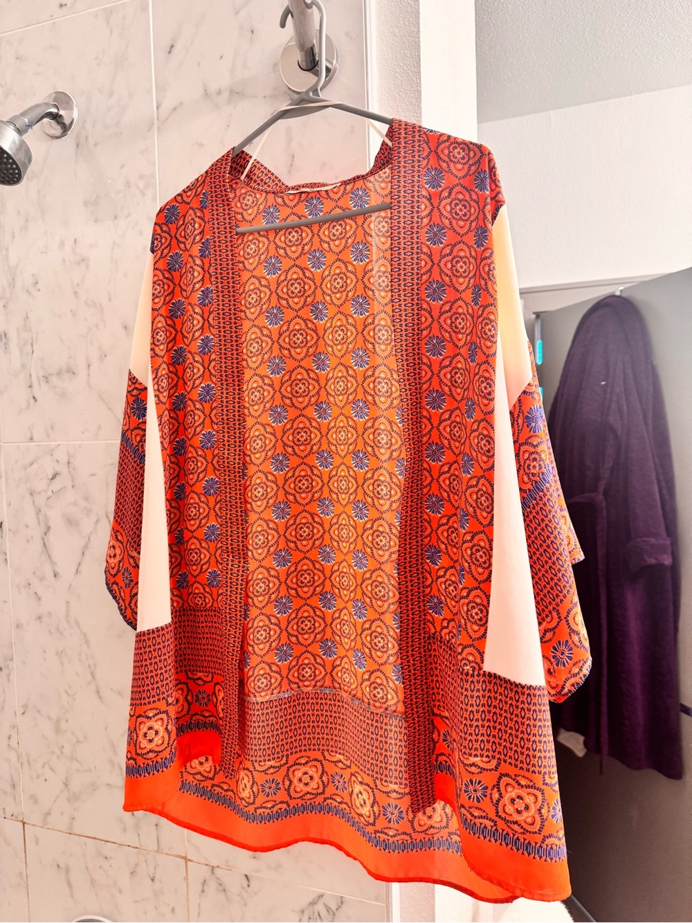 Daniel Rainn Coral Red/Orange and Blue Printed Kimono